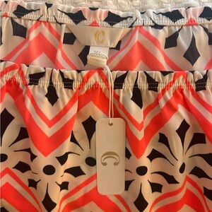 Women's Geometric Print Blouse - Coral and Black
